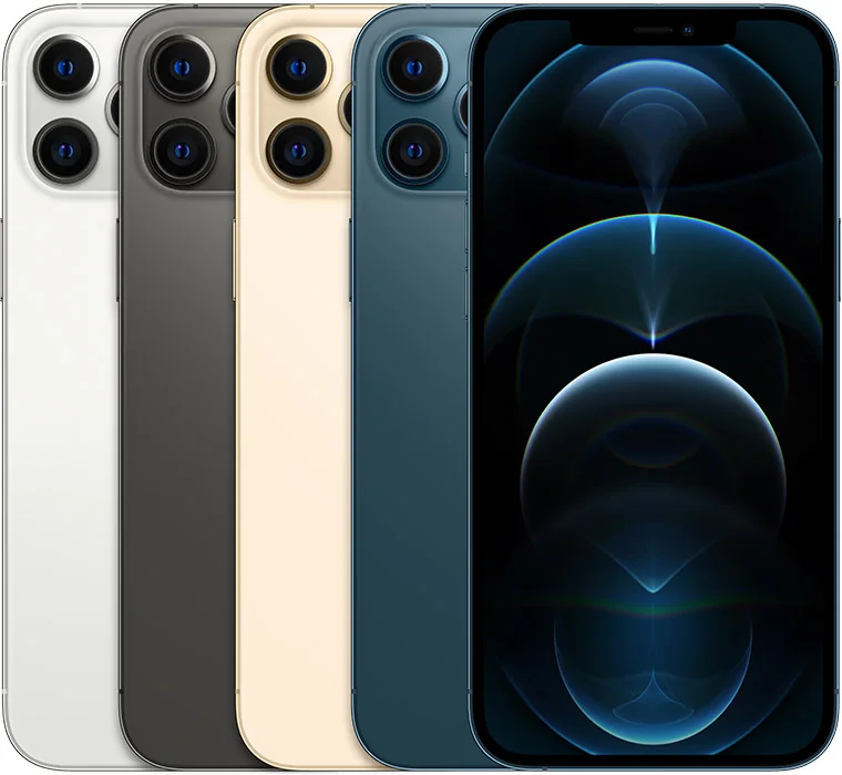iPhone 12 Pro Max — Silver, graphite, gold, pacific blue