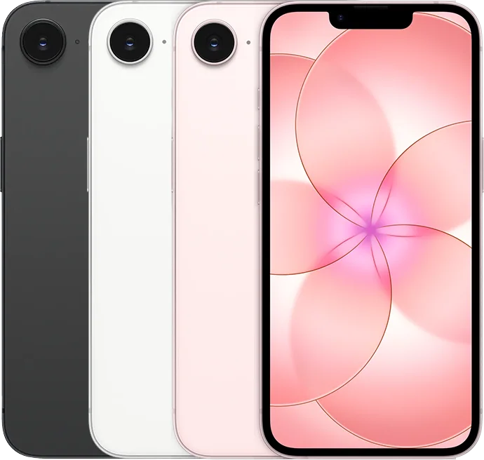 iPhone 17e — Black, White, Soft Pink