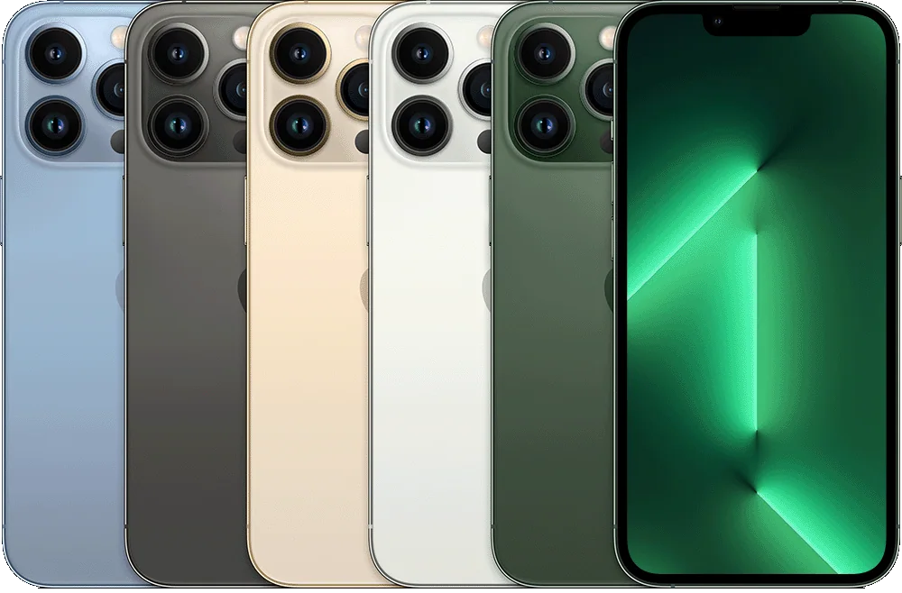 iPhone 13 Pro — Graphite, gold, silver, sierra blue, alpine green
