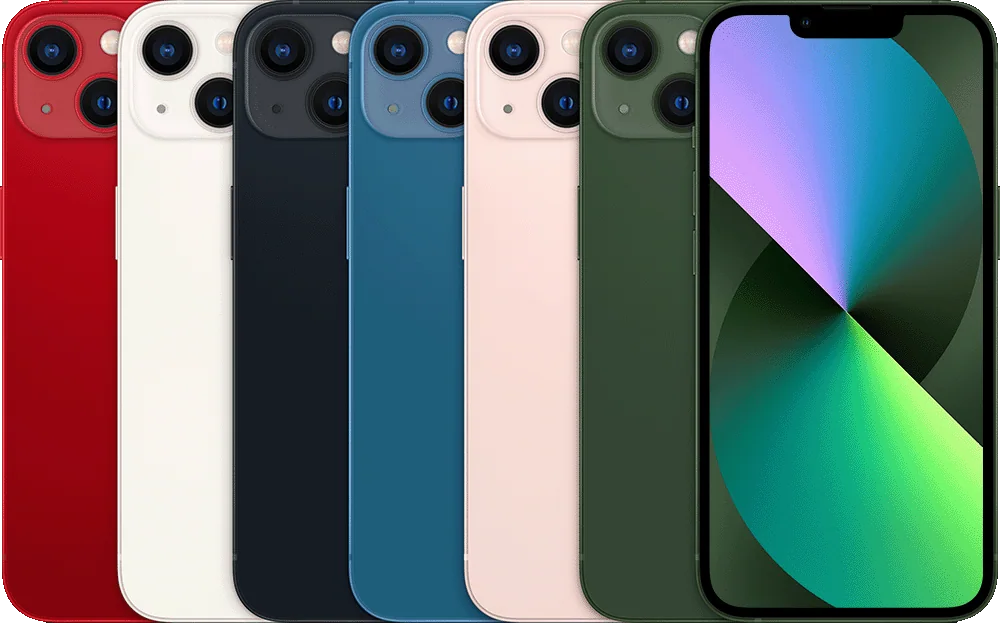 iPhone 13 — (PRODUCT)RED, starlight, midnight, blue, pink, green