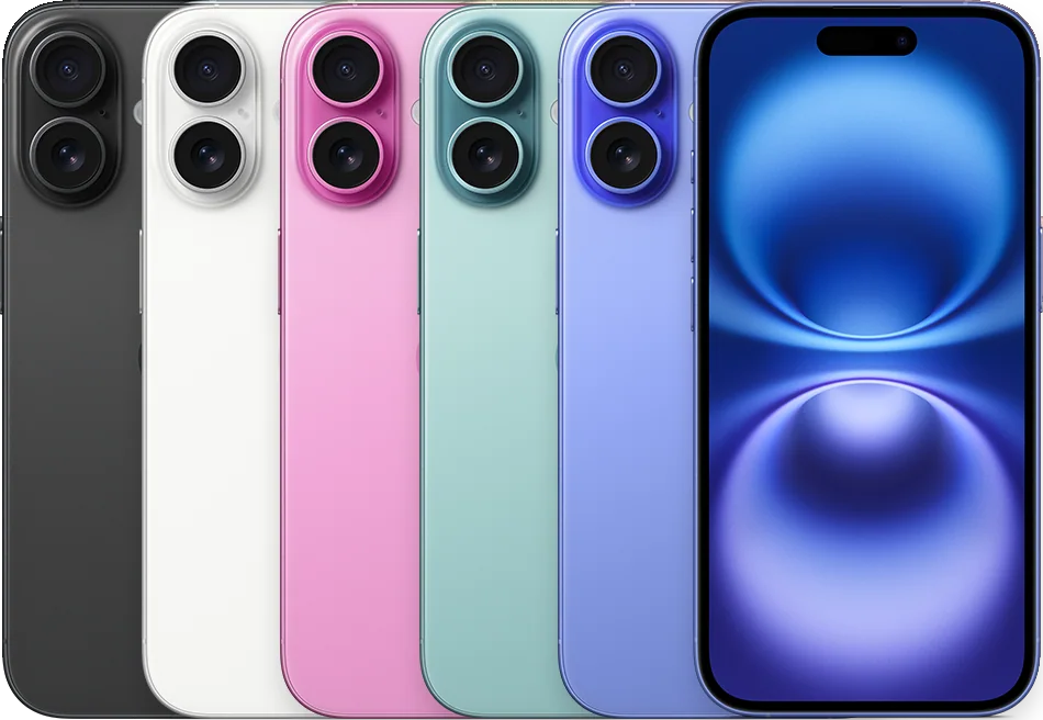 iPhone 16 — Black, White, Pink, Teal, Ultramarine