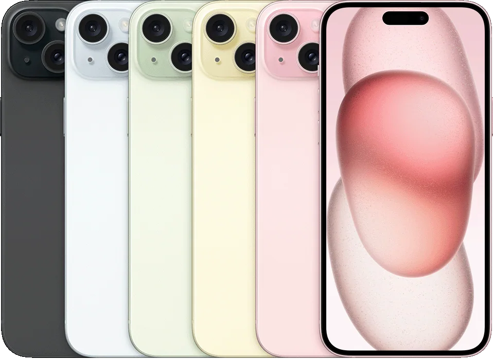 iPhone 15 Plus — Black, Blue, Green, Yellow, Pink