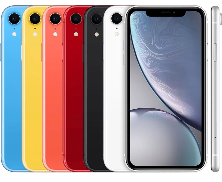 iPhone XR — Black, white, blue, yellow, coral, (PRODUCT)RED